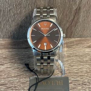 Brown Bulova Sutton Men’s Stainless Steel Silver Watch With New Battery